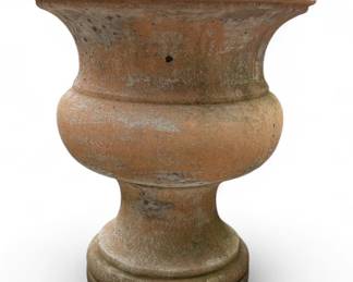 Footed heavy cast terracotta finish concrete garden urn