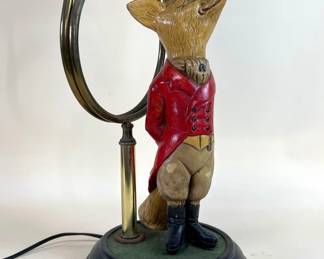 Vintage snooty fox lamp with red drum shade