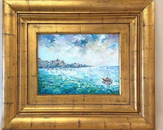 Impressionist style harbor painting