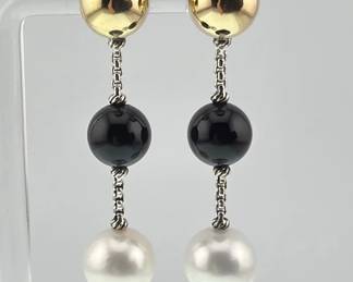 David Yurman sterling, onyx, pearl drop earrings