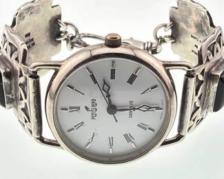Peyote Bird branded Native American watch with sterling, onyx band