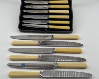 Vintage Sheffield faux ivory handled knives
