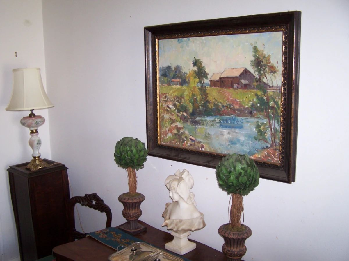 BUCOLIC SCENE PAINTING, FAUX TOPIARIES, MARBLE BUST