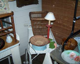 WICKER TEA CART & MISC.