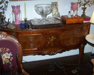 PINK LUSTERS, PUNCH SET, 1920s PAINT-DECORATED SIDEBOARD