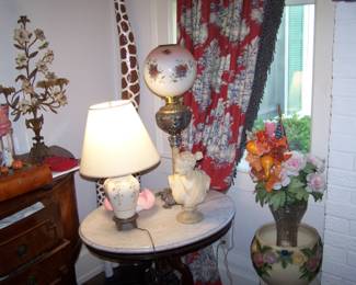 ANOTHER BANQUET LAMP, MARBLE BUST, POTTERY & MORE