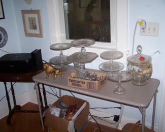 PRESSED GLASS CAKE STANDS & MISC.