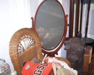 CHEVAL MIRROR & WICKER CHAIR