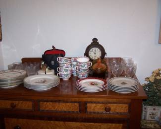 CUT GLASS, OLD CLOCK & MISC.