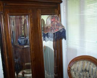 TOP OF ARMOIRE & WOODEN BASE LAMP