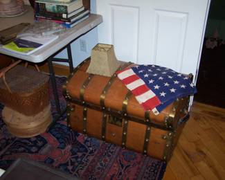 OLD TRUNK WITH BRASS STRAPS