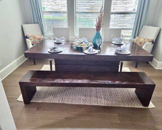 Four Hands Wood Table and bench