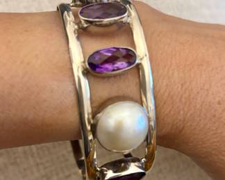 Sterling, amethyst, pearl bracelet