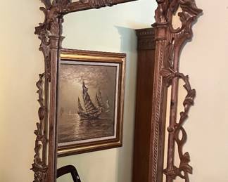 Elegant Hand Carved Wood Mirror 