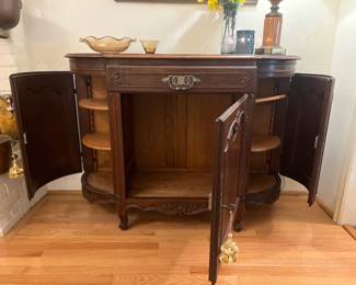 Beautiful Antique Carved Wood Sideboard Cabinet 