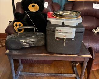 Sentry safe, boom box, stuffed bear
