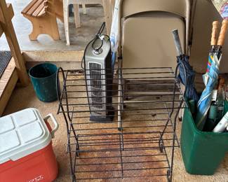 Metal chairs, ice chests