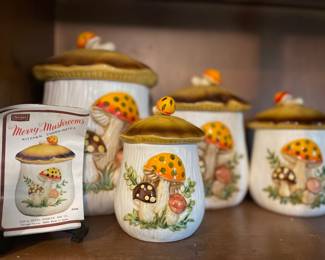 Merry Mushroom canister set in mint condition with the pamphlet
