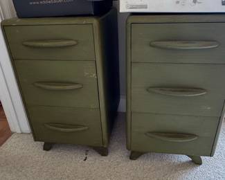 Vintage Green Metal Filing Cabinets (Pair)