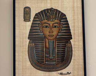 Signed King Tut Papyrus Painting