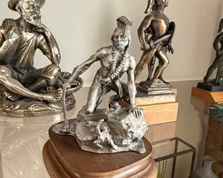 Bronze Figurines of a Native American Hunter and a Roman Soldier by Michael Boyett