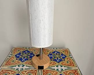 Modern Table Lamp with Linen Shade, Wood Base, and USB Port