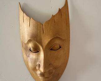 Vintage Carved Wooden Greek Theater Masks (Comedy and Tragedy) - Corfu, Greece