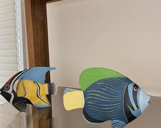 Hand-Painted Wooden Tropical Fish Wall Decor Set - Moorish Idol and Blue Tang
