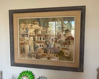 Watercolor Painting of Mediterranean Village by Rosemary Hite