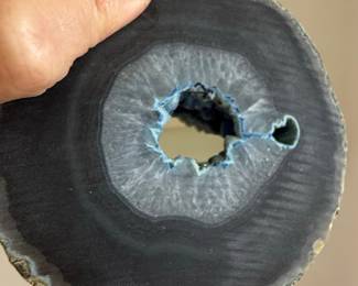 Polished Agate Slice Geode Coaster with Blue Crystal Center