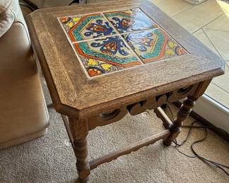 Vintage Talavera Tile Top End Table