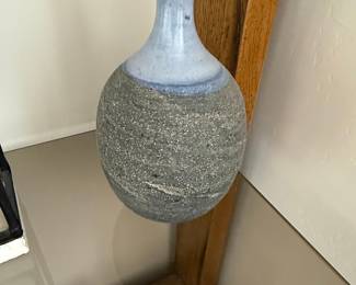 Studio Pottery Vase with Speckled Glaze and Blue-Gray Neck