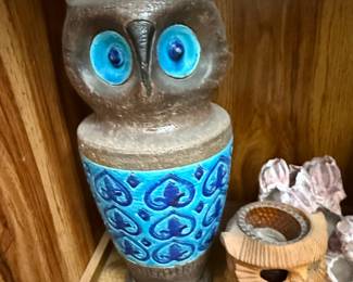 Bitossi "Rimini Blue" Ceramic Owl Vase by Aldo Londi