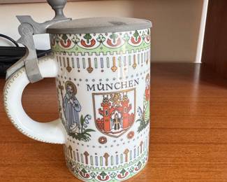 Vintage German Beer Stein with Oberammergau and München Imagery
