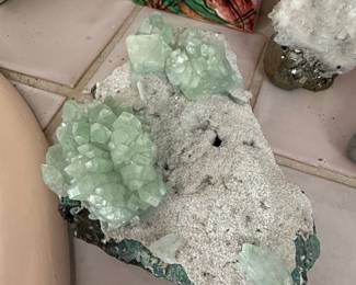Prehnite and Pyrite Cluster on Matrix