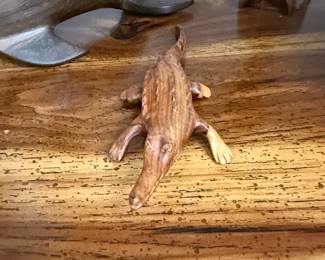Hand-Carved Wooden Alligator Figurine