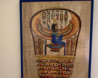 Egyptian Papyrus Painting of Winged Isis and Ma'at