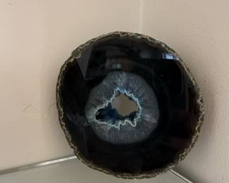 Polished Agate Slice Geode Coaster with Blue Crystal Center