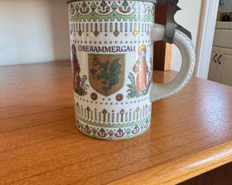 Vintage German Beer Stein with Oberammergau and München Imagery