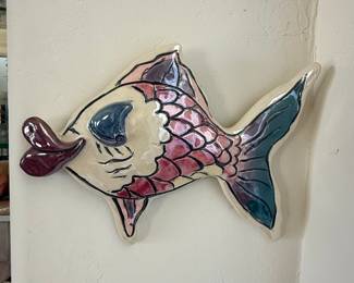 Blue Sky Clayworks "Kissy Fish" Ceramic Wall Plaque by Heather Goldminc