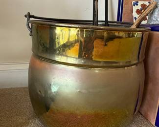 Brass Fireplace Cauldron with Tools