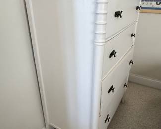Vintage White Painted Tall Dresser with Black Pulls
