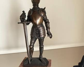 Vintage Depose Knight Statue with Sword on Marble Base