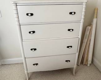 Vintage White Painted Tall Dresser with Black Pulls