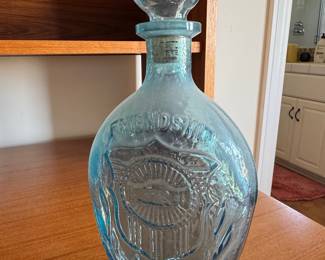 Lord Calvert "Friendship" Embossed Blue Glass Whiskey Decanter
