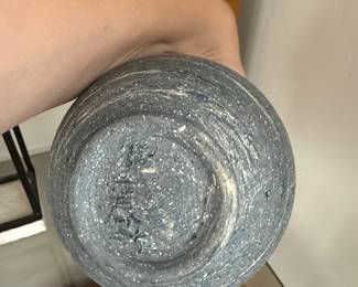 Studio Pottery Vase with Speckled Glaze and Blue-Gray Neck