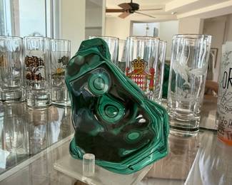 Large Polished Malachite Specimen on Stand