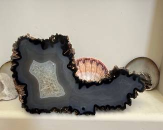 Polished Agate Slice with Natural Edge and Druzy Center