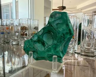 Large Polished Malachite Specimen on Stand