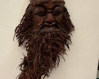 Carved Bamboo Root Mask with Fibrous Beard